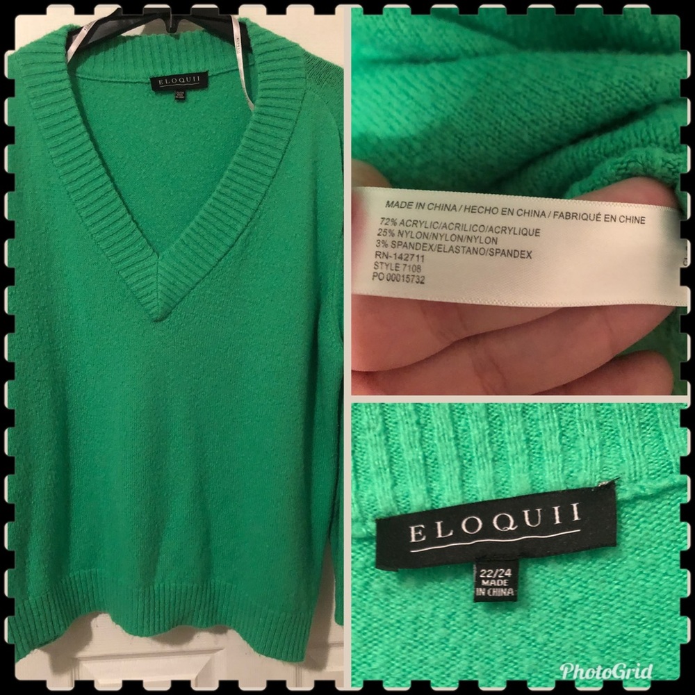 Eloquii highlighter green v-neck sweater